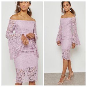 Bardot Lilac Off Shoulder Lace Cocktail Dress